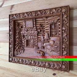 19/48cmChristmasCarved wood 3D Artwork picture icon painting panel