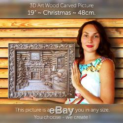 19/48cmChristmasCarved wood 3D Artwork picture icon painting panel