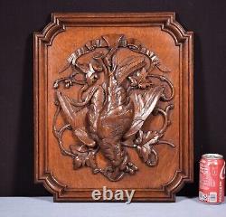 19 Tall Antique French Solid Oak Panel Highly Carved Hunting Theme with Bird