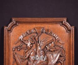 19 Tall Antique French Solid Oak Panel Highly Carved Hunting Theme with Bird