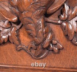 19 Tall Antique French Solid Oak Panel Highly Carved Hunting Theme with Bird