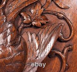 19 Tall Antique French Solid Oak Panel Highly Carved Hunting Theme with Bird