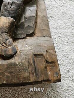 1920 Hand Carved Primitine Folk Art Old Man Wood Panel Serbian Maker Signed