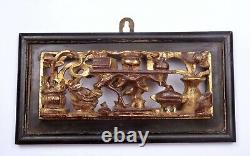 1930's Chinese Gold Gilt Lacquer Wood Carved Carving Pierced Panel Transom Ranma