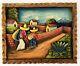 1940s Mexican Hand Carved Relief Wood Landscape Scene Wall Plaque Panel Folk Art