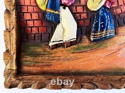 1940s MEXICAN HAND CARVED RELIEF WOOD LANDSCAPE SCENE WALL PLAQUE PANEL FOLK ART