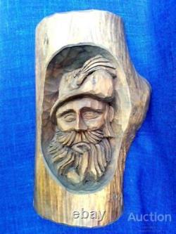 1984 Vintage Wall Hanging Plaque Panel Wood Hand Carving Grandfather Germany