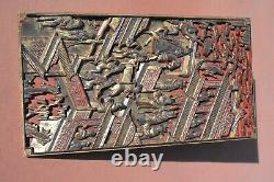19C Chinese Gilt Lacquer Wood Carved Figure Horse Panel Transom Ranma 71 CM