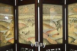 19C Chinese Kesi Kossu Silk Embroidery Hardwood Wood Carved Screen Panel Dragon