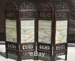 19C Chinese Kesi Kossu Silk Embroidery Hardwood Wood Carved Screen Panel Dragon