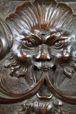 19th. C Antique French Walnut Wood Carved Panel Mascaron