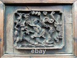 19th Century CHINA Antique Chinese DRAGON Wooden Hand-Carved Panel Screen Wood