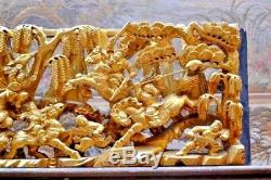 19th Century Chinese Carved Gilt Gold Warriors Scene Panel