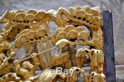 19th Century Chinese Carved Gilt Gold Warriors Scene Panel