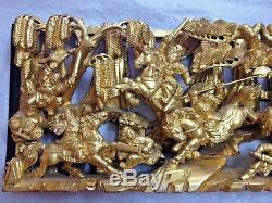 19th Century Chinese Carved Gilt Gold Warriors Scene Panel