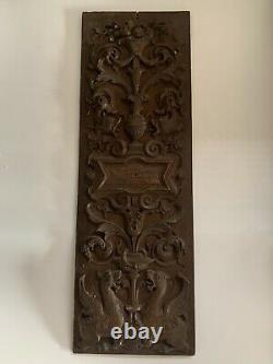 19th Century Renaissance Revival Carved Wood Panel Plaque antique wooden ware