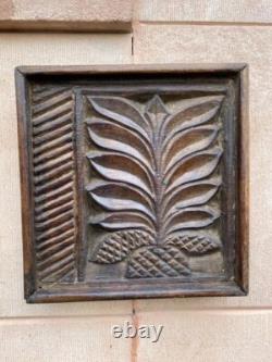 19th c Antique Wood Hand Carved Floral Plant Figure Wall Hanging Panel Decor