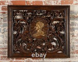 19th century Rococo highly carved wood wall panel withfigural heads