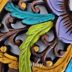 1pc Wall Panels 45cm Flower Carved Wood Thai Figure Art Wooden Siam Home Décor