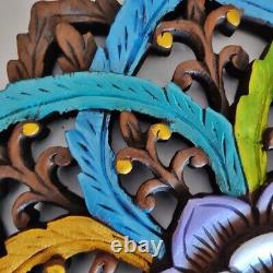 1pc Wall Panels 45cm Flower Carved Wood Thai Figure Art Wooden Siam Home Décor