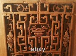 2 ANTIQUE chinese wood carved wall panel elegant hollywood regency museum art