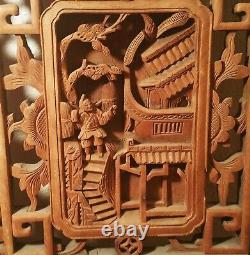 2 ANTIQUE chinese wood carved wall panel elegant hollywood regency museum art