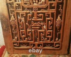 2 ANTIQUE chinese wood carved wall panel elegant hollywood regency museum art