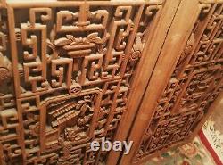 2 ANTIQUE chinese wood carved wall panel elegant hollywood regency museum art