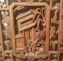 2 ANTIQUE chinese wood carved wall panel elegant hollywood regency museum art