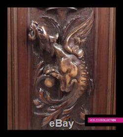 2 ANTIQUES 1890s FRENCH CARVED WALNUT WOOD PANELS CHIMERA ^^SALE TAX REFUNDED^^