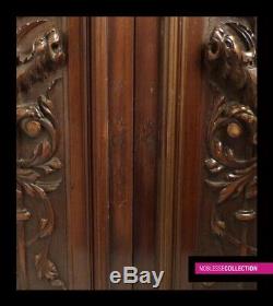 2 ANTIQUES 1890s FRENCH CARVED WALNUT WOOD PANELS CHIMERA ^^SALE TAX REFUNDED^^