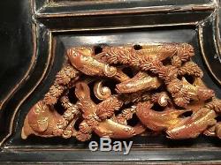 2 Antique Chinese Gilt Wood Carved Panels Flowers Phoenix Bird Wooden Carving #4