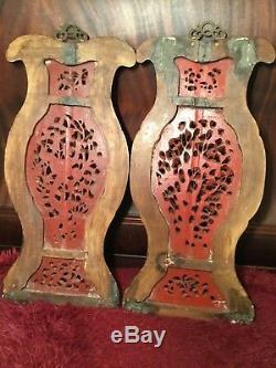 2 Antique Chinese Gilt Wood Carved Panels Flowers Phoenix Bird Wooden Carving #4