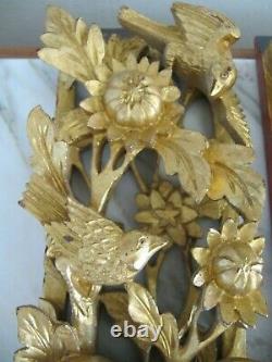 2 Antique Chinese temple 3 D wood carving panel gold gilt, 17 x 3.5 x 1.7'