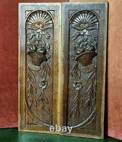 2 Bow ribbon flower wood carving panel Antique french architectural salvage 20
