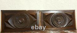 2 Decorative diamond rosette carving panel Antique french architectural salvage