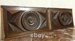 2 Diamond shape rosette wood carving panel Antique french architectural salvage