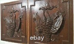 2 Hunting trophy decorative carving panel Antique french architectural salvage