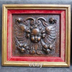 2 Nice Antique wood carving with Cupido's/Angel heads 17hth C. Dutch. Panel