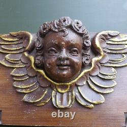 2 Nice Antique wood carving with Cupido's/Angel heads 18hth C. Dutch. Panel