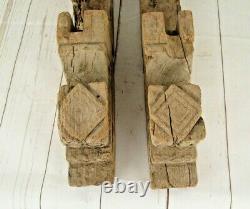 2 Piece Pair Old Vintage Wood Hand Carved Pair Window Wall Panel Brackets P3