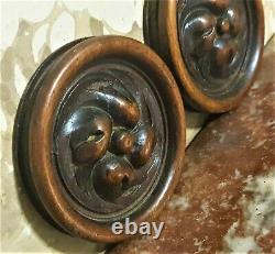 2 Rosette groove round wood carving panel Antique french architectural salvage