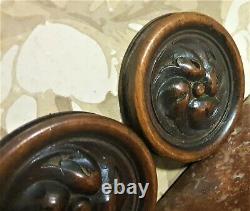 2 Rosette groove round wood carving panel Antique french architectural salvage