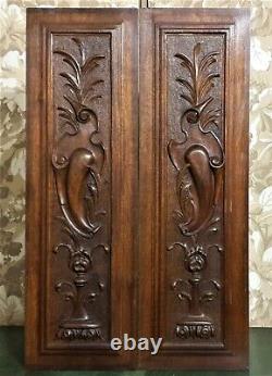 2 Scroll leaves armorial wood carving panel Antique french architectural salvage