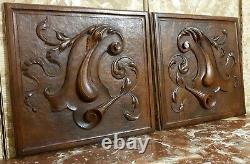 2 Scroll leaves blazon carving panel Antique french architectural salvage 18