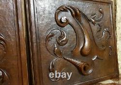 2 Scroll leaves blazon carving panel Antique french architectural salvage 18