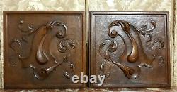 2 Scroll leaves blazon carving panel Antique french architectural salvage 18