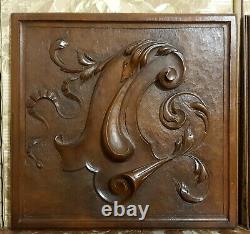 2 Scroll leaves blazon carving panel Antique french architectural salvage 18