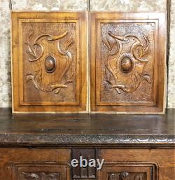 2 Scroll medieval blazon carving panel Antique french architectural salvage 22