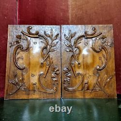 2 Scroll ribbon shield carving panel 1539 Antique French architectural salvage